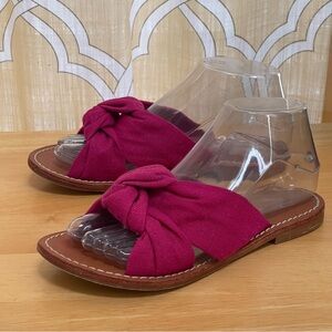 Soludos Hot Pink Linen Fabric Knot Slides Sandals Sz 6.5 Flats Slip-on Fuchsia